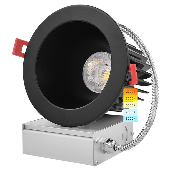 Luxrite 4 Inch Regressed LED Recessed Downlight 5CCT 2700K-5000K 18W 1500LM Dimmable Wet Rated Black LR24930 LR24935-1PK - main